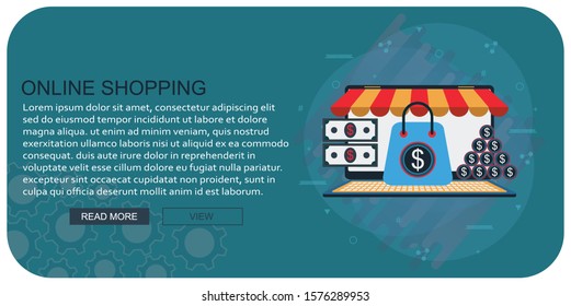 Online Shopping Concept. Vector illustration of online store & online shopping concept "shopping cart" shopping and commerce icon. 
