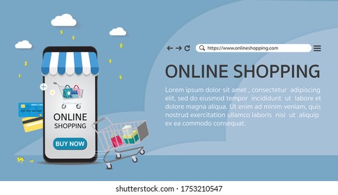 Online shopping concept .Vector illustration of online shopping concept.Online shopping banner,copy space