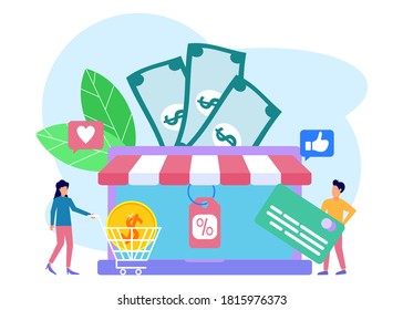 Online shopping concept vector illustration. Shop at a digital store. Order and send goods. Easy to edit and customize. Vector illustration