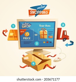 Concepto de compras en línea. Ilustración vectorial.