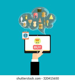 Online shopping concept. Vector illustration in flat design style. 