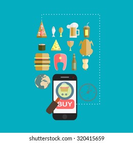 Online shopping concept. Vector illustration in flat design style. 
