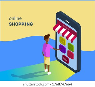 Concepto de compras en línea. Ilustración isométrica vectorial. Uso en diseño web, infografías-01