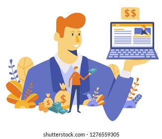 Online Shopping Concept for web page, banner, presentation.Peoples with money and credit card. Vector illustration