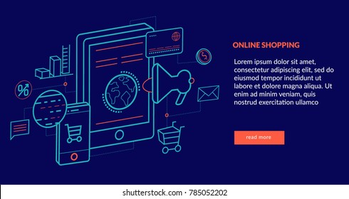 Online Shopping Concept for web page, banner, presentation. Vector illustration