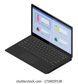 Online shopping concept. Online shopping website on latptop screen. Shopping clothes online Vector