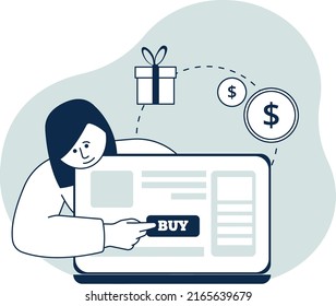 Online shopping concept. Woman buy gift on website