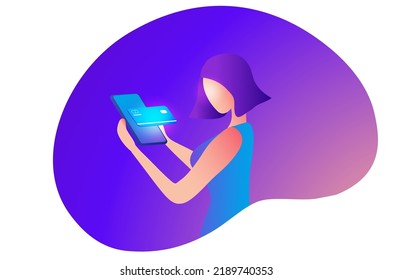 Online shopping concept, woman use mobile ordering shopping with shopping bags vector illustration. Online shopping , digital payment, delivery technology business concept background