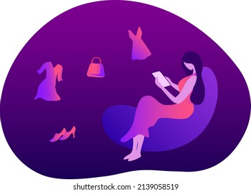 Online shopping concept, woman using mobile ordering shopping vector illustration