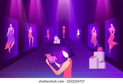 Online shopping concept, woman using mobile ordering shopping vector illustration