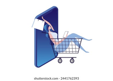 Online shopping concept, woman using mobile ordering shopping vector illustration