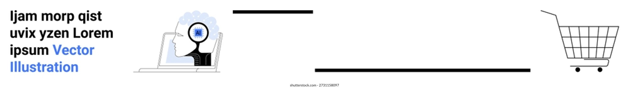 Online shopping, consumer behavior, e-commerce navigation, digital retail, internet commerce, purchasing journey. Magnifying glass over a laptop and shopping cart. Online shopping and e-commerce