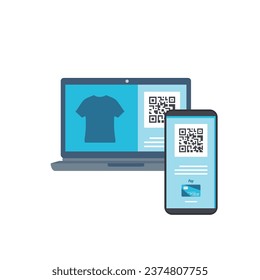 Online shopping contactless payment technology by scanning qr code from laptop using smartphone