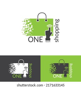 Online shopping creative logo design template. One touch shopping. Easy buy. Online store. Vector illustration