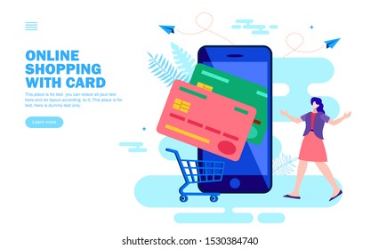 online shopping with the credit cards flat vector illustration