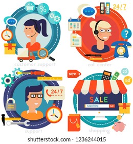 Online Shopping, Customer and Technical Support Call Center Concept