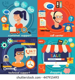 Online Shopping, Customer and Technical Support Call Center Concept