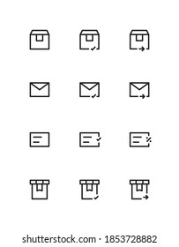 Online shopping and delivery 12 icons set design. Contains such as box, mail, gift, and voucher. Vector illustration.