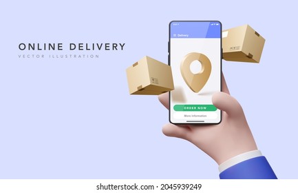 Online shopping and delivery by smartphone. Concept for fast delivery service. Vector illustration.