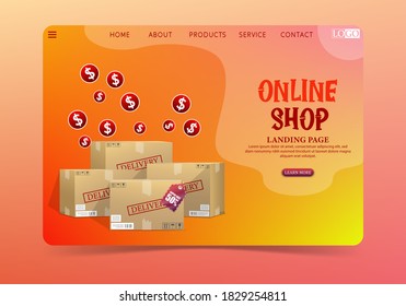 Online shopping delivery concept with cardboard