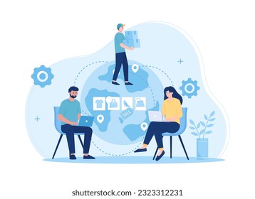 Online shopping delivery concept, trending flat illustration