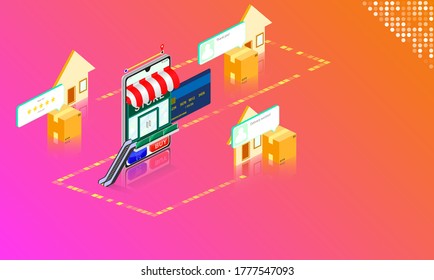 Online shopping delivery mobile phone application store concept good respond vector illustration