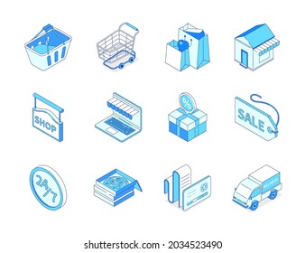 Online shopping and delivery - modern isometric icons set