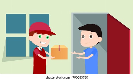 online shopping - delivery package box delivered from deliveryman at the door of the customer