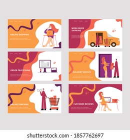 Online shopping, delivery service concept for landing page. Flat illustration characters for web site tranportation, shipping, logistic company. Vector stock illustartion. EPS10
