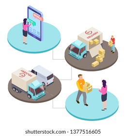 Online shopping and delivery service isometric vector concept