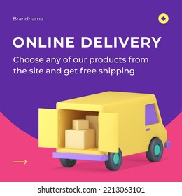 Online shopping delivery service open cargo truck cardboard box postal parcel shipment web post realistic 3d icon vector illustration. Shipping freight goods transportation internet advertising promo