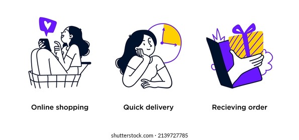 Online shopping and delivery - set of business concept illustrations. Visual stories collection.