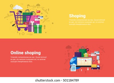 Online Shopping Delivery Transaction Web Banner Flat Vector Illustration