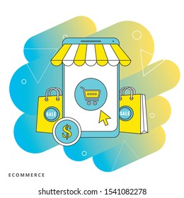 Online shopping design concept with flat style