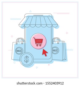 Online shopping design concept with flat style.