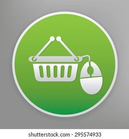 Online shopping design icon on green button, clean vector