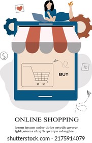Online shopping design illustration. People buy things in online shop. Mobile payment, special offer vector