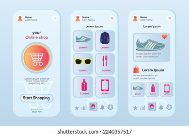 Online shopping design kit for mobile app neomorphs style