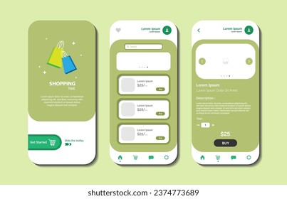 Diseño de compras en línea para aplicaciones móviles. Pantallas de plataforma de compras con productos. Interfaz gráfica de usuario para aplicaciones móviles receptivas