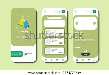 Online shopping design for mobile app. Shopping platform screens with product. Graphical user interface for responsive mobile application