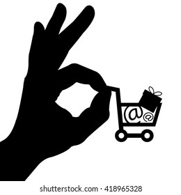 Online Shopping Design, vector in black and white color backdrop
