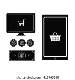 Online Shopping Design, vector in black and white color backdrop