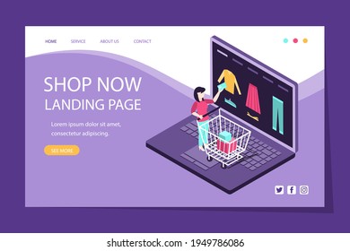 Online shopping design web template. Internet shopping. Purchase via home computer, phone gadget. Ecommerce financial. Web market concept. Digital payment. Electronic order service. Vector.