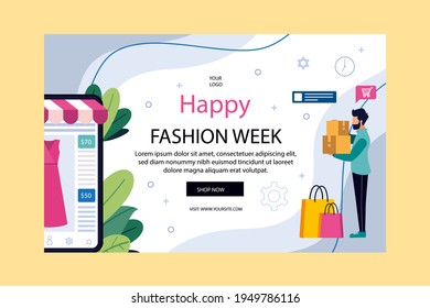 Online shopping design web template. Internet shopping. Purchase via home computer, phone gadget. Ecommerce financial. Web market concept. Digital payment. Electronic order service. Vector.