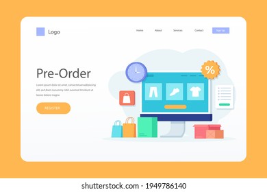 Online shopping design web template. Internet shopping. Purchase via home computer, phone gadget. Ecommerce financial. Web market concept. Digital payment. Electronic order service. Vector.
