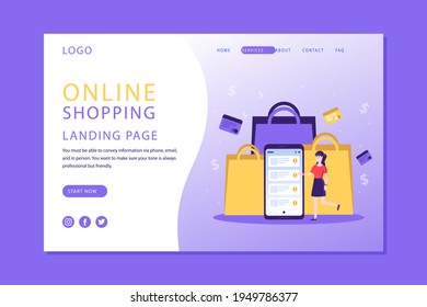 Online shopping design web template. Internet shopping. Purchase via home computer, phone gadget. Ecommerce financial. Web market concept. Digital payment. Electronic order service. Vector.
