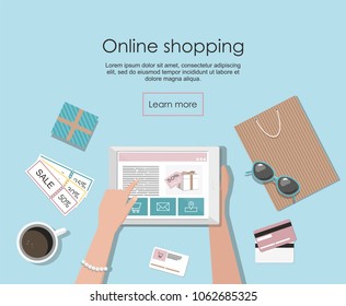 Online shopping with digital tablet Vector Illusrtation