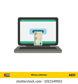 Online shopping. Dirham banknote. E-commerce platform concept vector illustration.