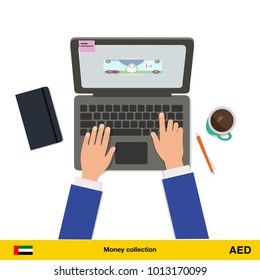 Online shopping. Dirham banknote. E-commerce platform concept vector illustration.