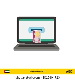 Online shopping. Dirham banknote. E-commerce platform concept vector illustration.